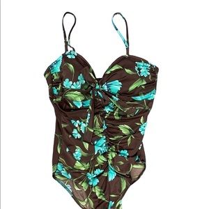 It Figures Bathing Suit Size 14 Tummy Thinner Floral Print